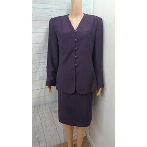 Le Suit jacket suit set black white plum Purple blazer skirt Sz 12